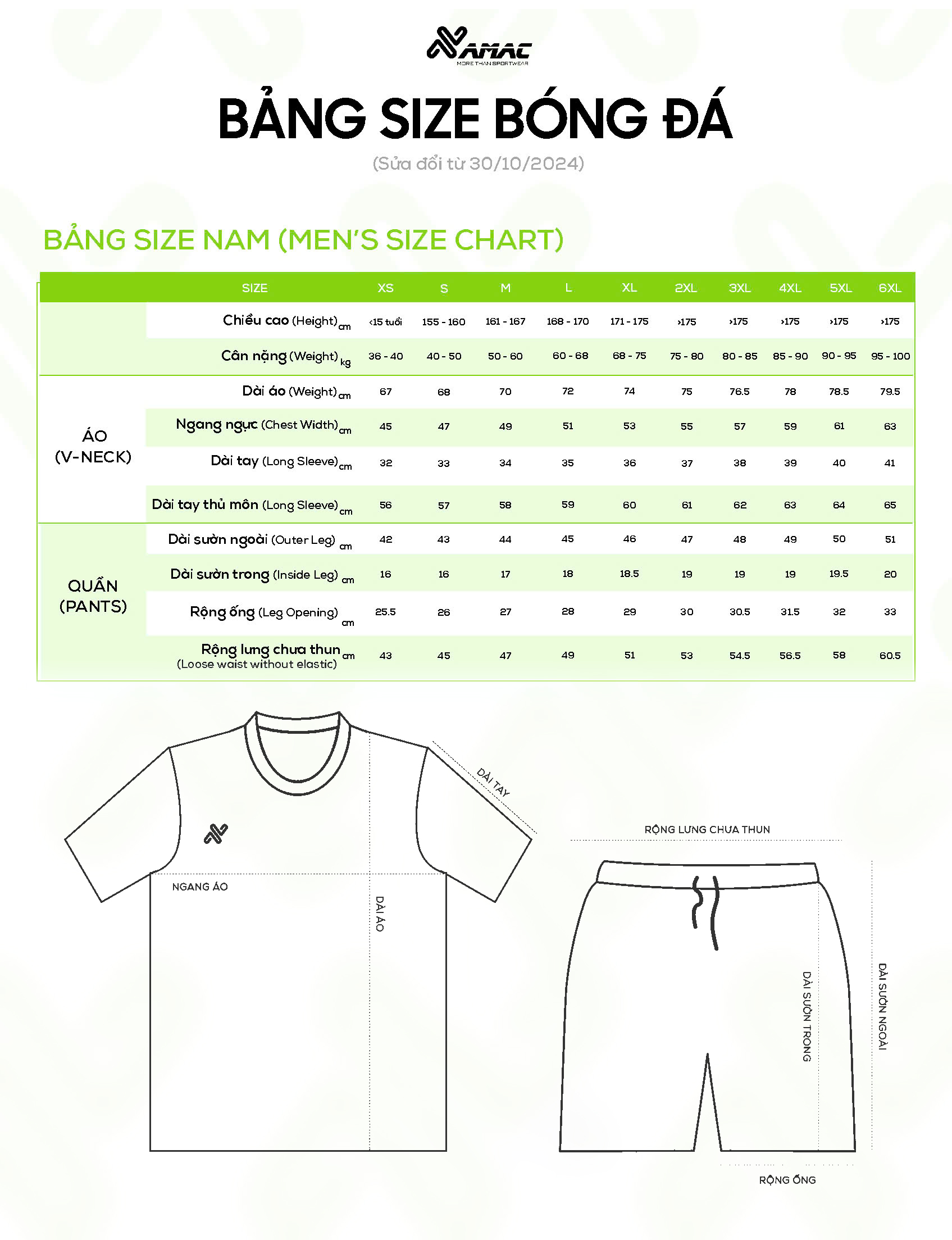 Bảng size bóng đá AMAC